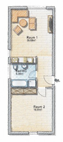 Grundriss Bieterverfahren - 2 Raum-B�ro mit Kochzeile, Tageslichtbad, frisch renoviert - sofort frei!