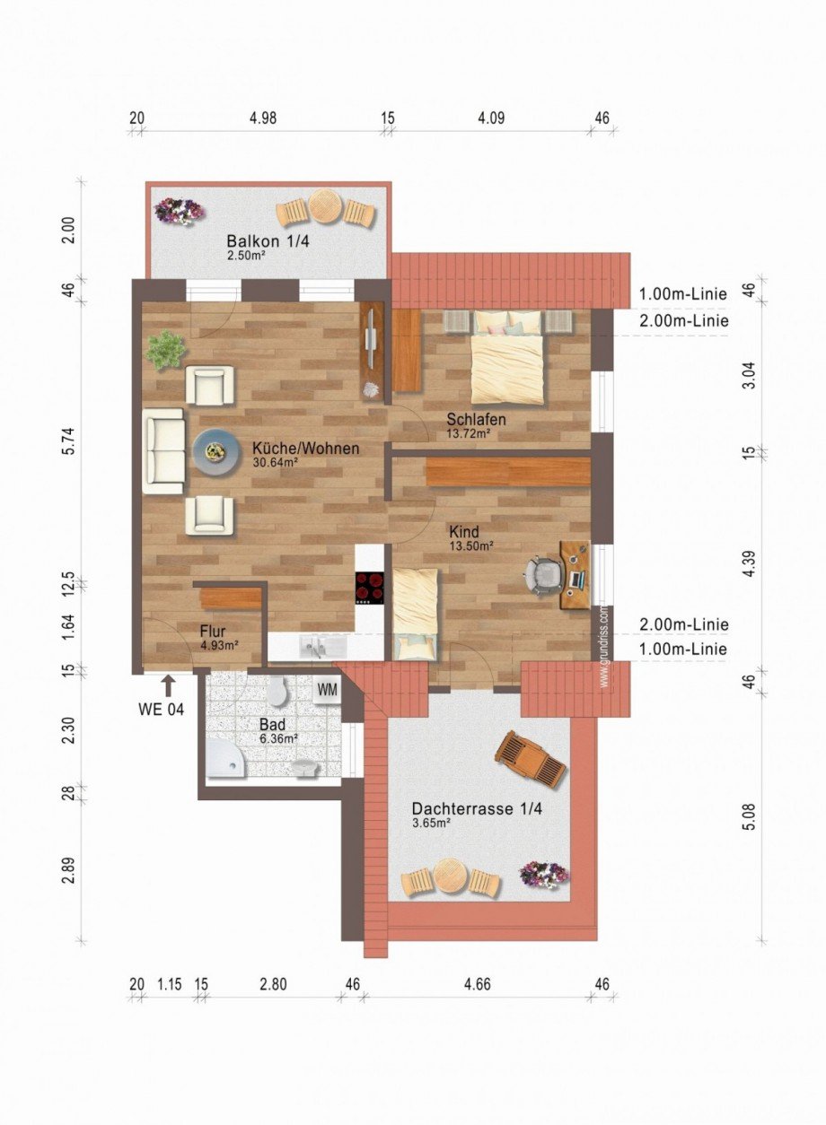 Grundriss Dachgeschosswohnung Rettigheim