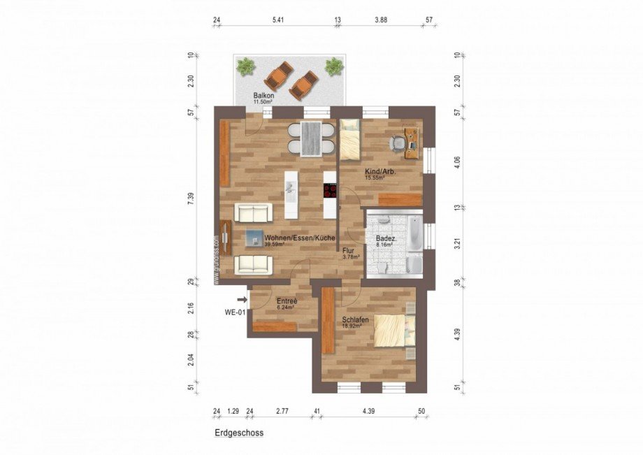 Grundriss - WE1 Terrassenwohnung M�hlhausen
