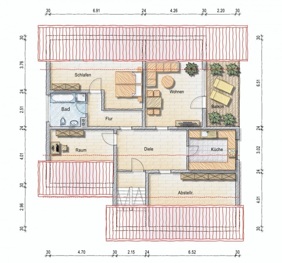 DG: Grundriss Zweifamilienhaus Dielheim