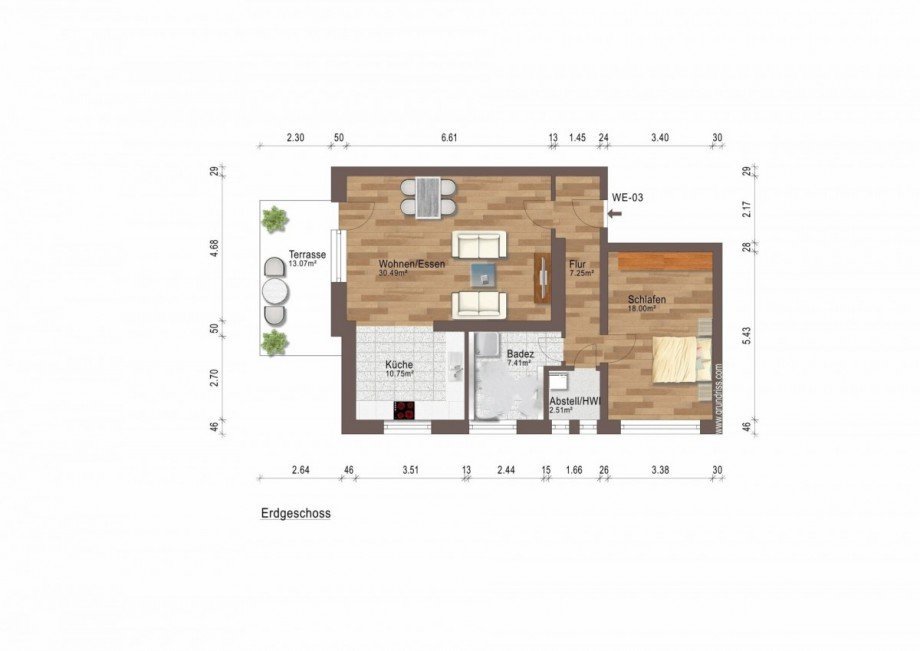 Grundriss Terrassenwohnung Rettigheim