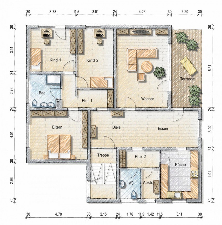 EG: Grundriss Zweifamilienhaus Dielheim