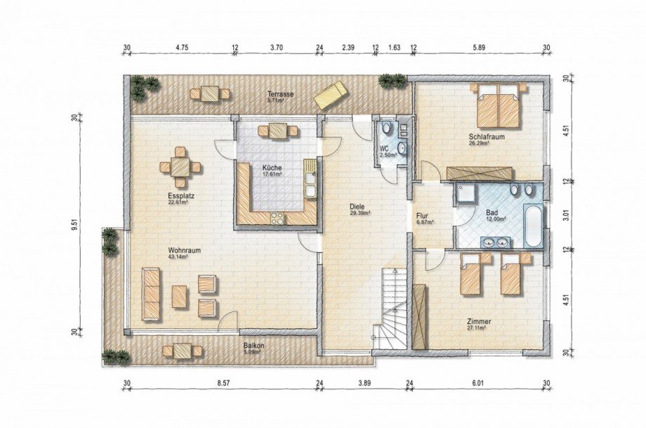 Grundriss EG Einfamilienhaus Oberzent